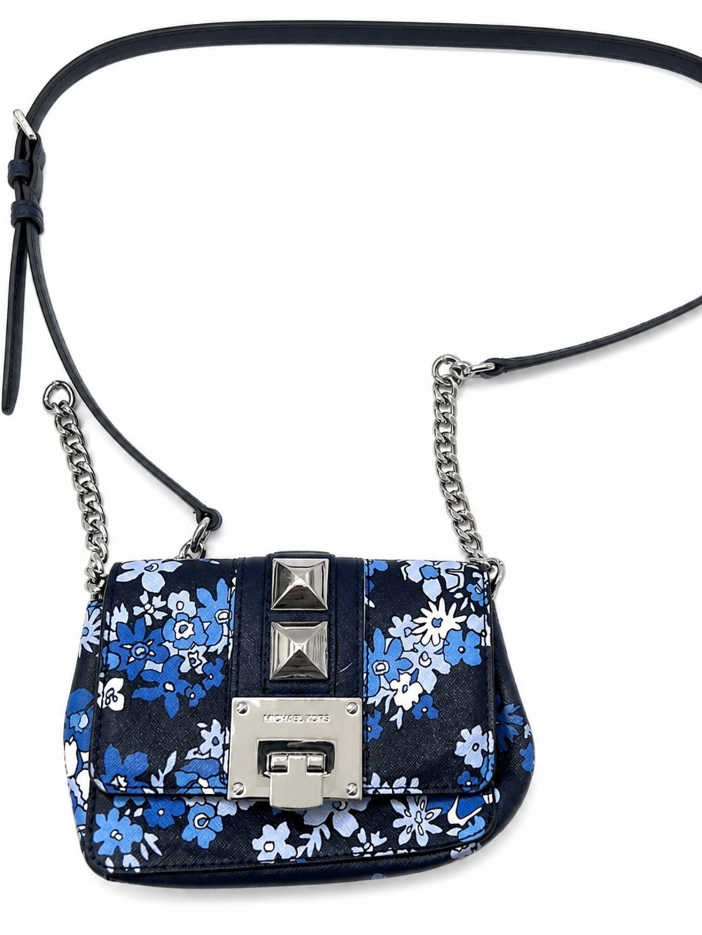 Michael Kors Navy Floral Shoulder Bag with Gold Hardware